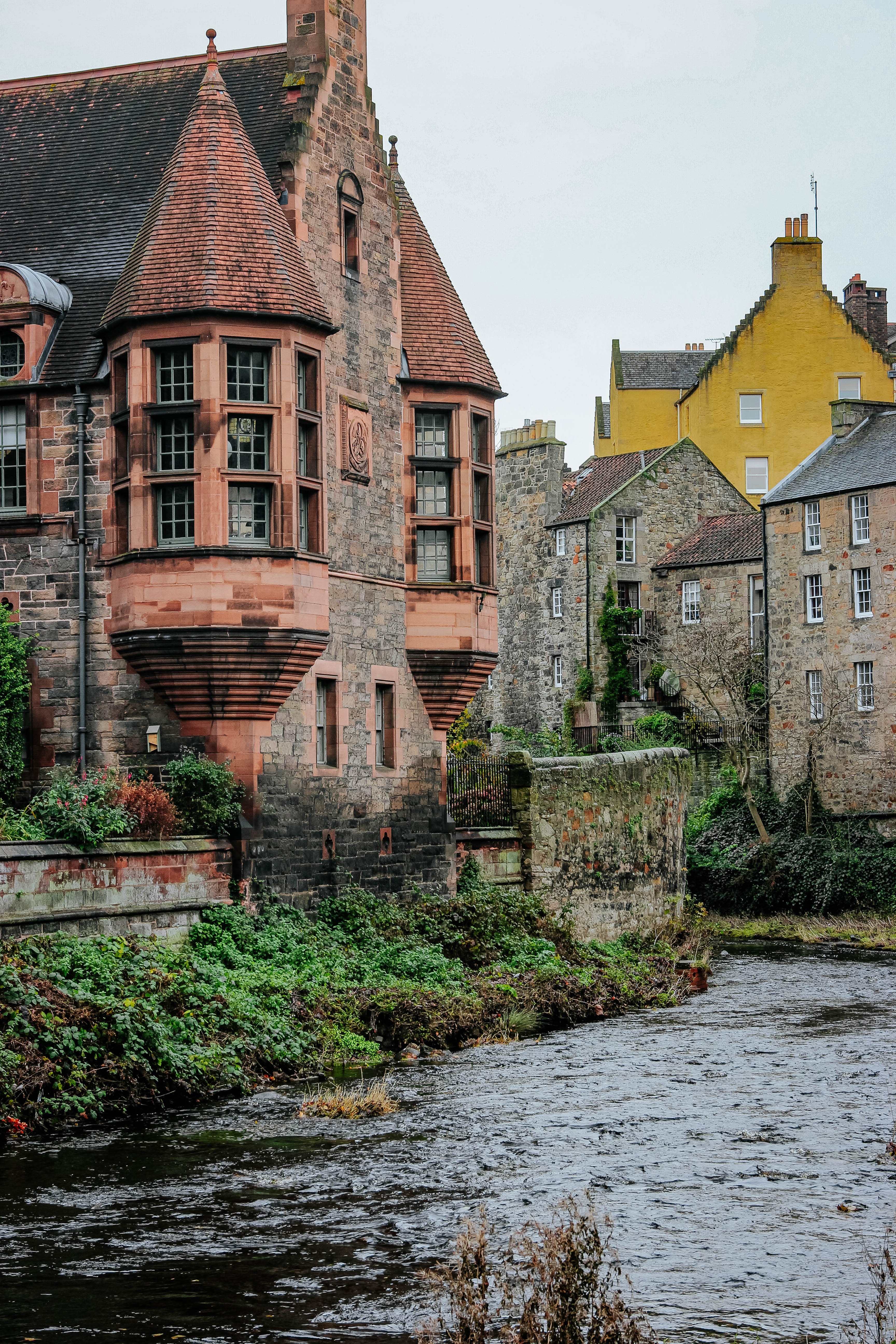 Dean Village's stone houses along the Water of Leith