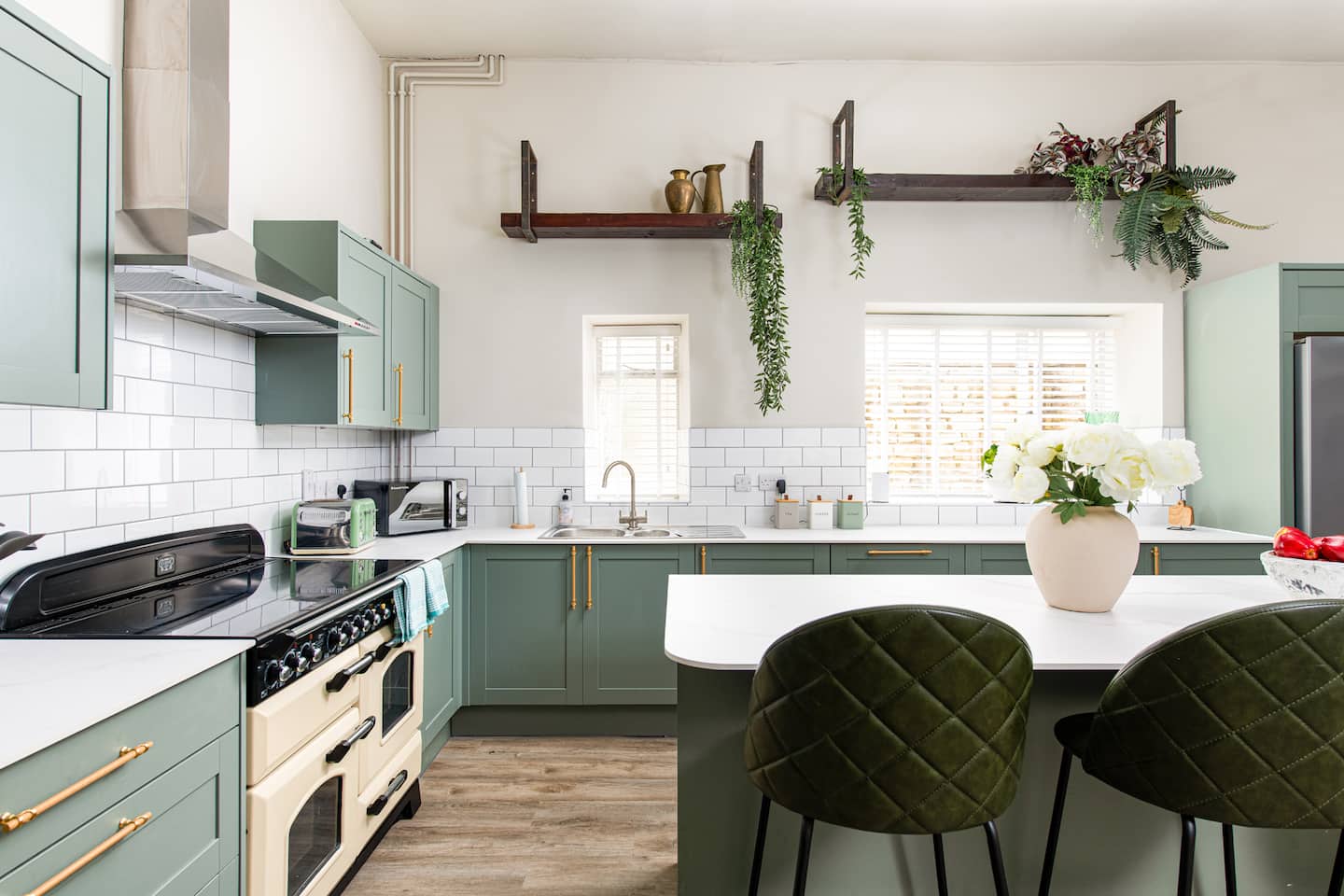 Large kitchen with an island and breakfast bar