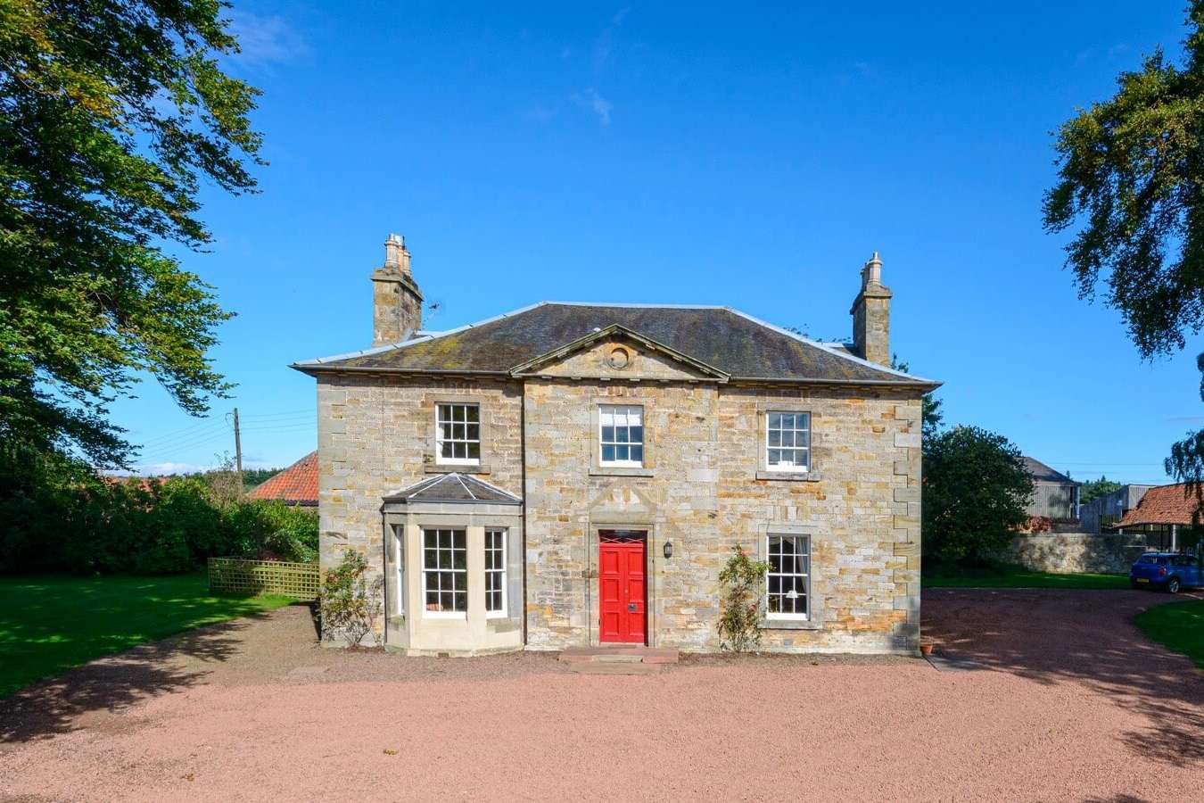 Georgian Farmhouse exterior on castle estate near Edinburgh