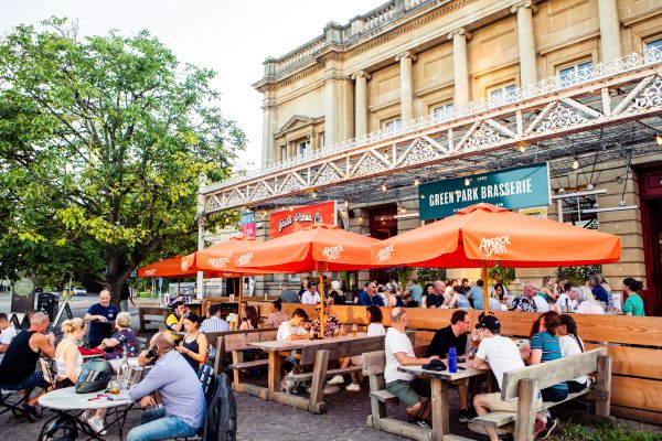 Bottomless brunch at a Bath terrace bar with prosecco, Aperol spritz and cocktails